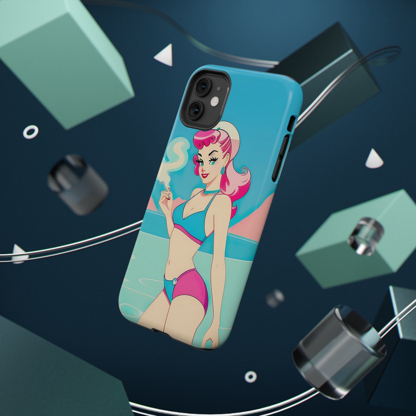 Impact-Resistant Phone Case with Smoking Pin-Up [TEDDY]