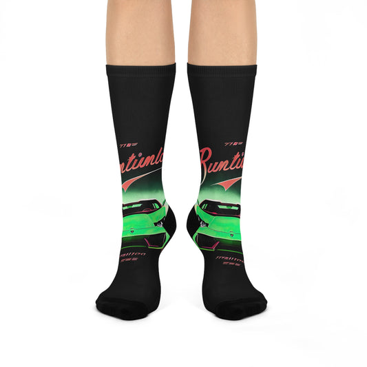 Crew Socks with Retro Print: Green Lambo [TEDDY]