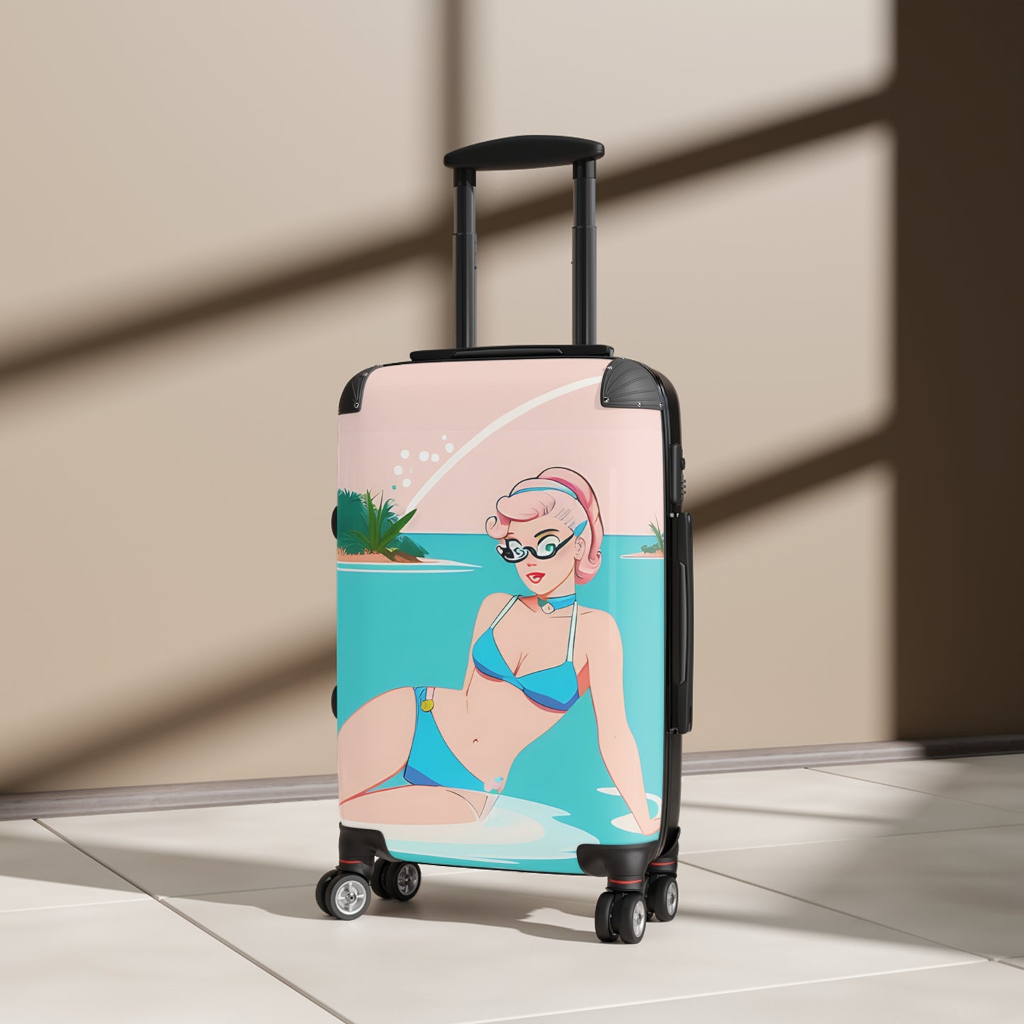 Suitcase with Retro Print: Shoreside Pin-Up [TEDDY]