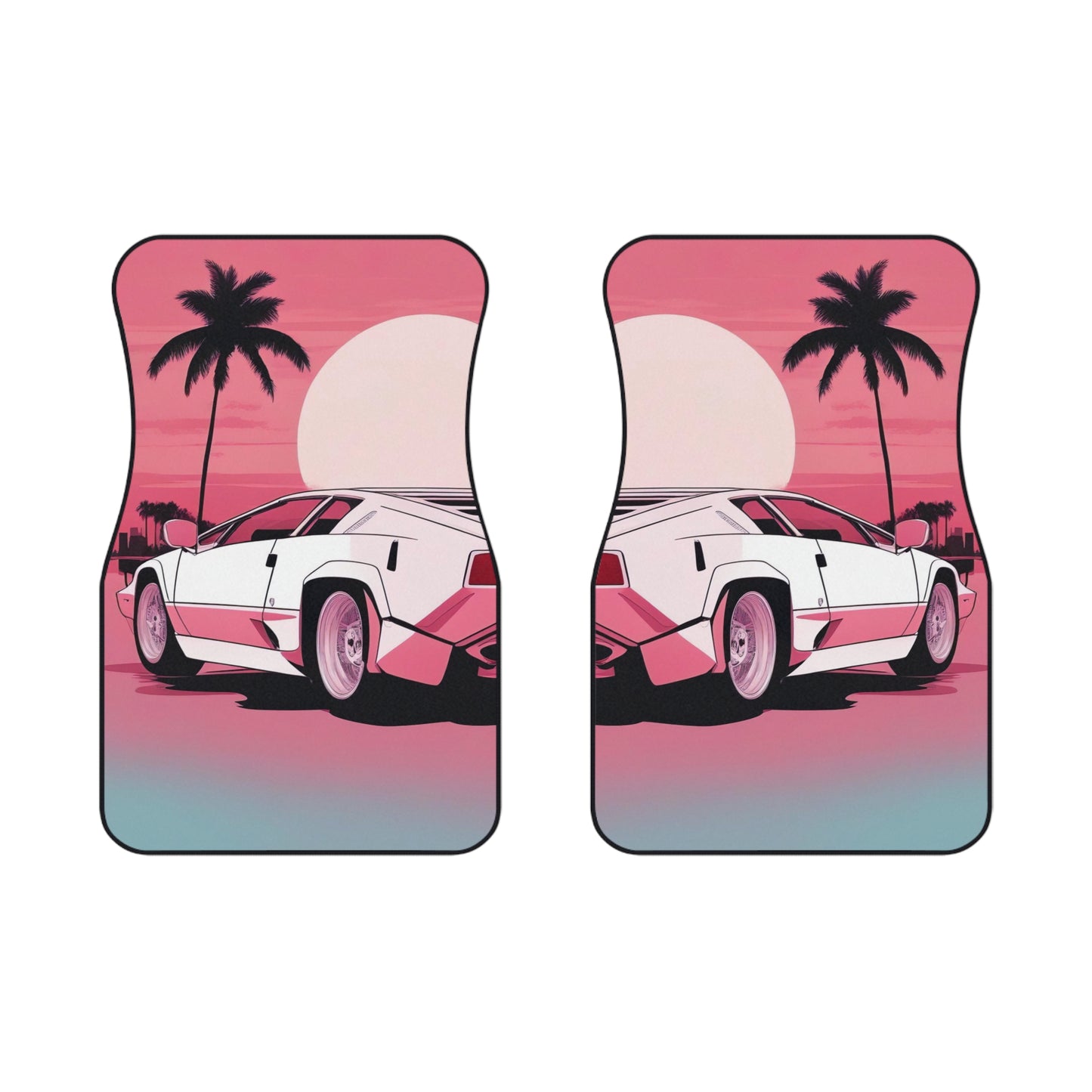 Car Mats with Retro Print (2x Front): White Lambo [TEDDY]