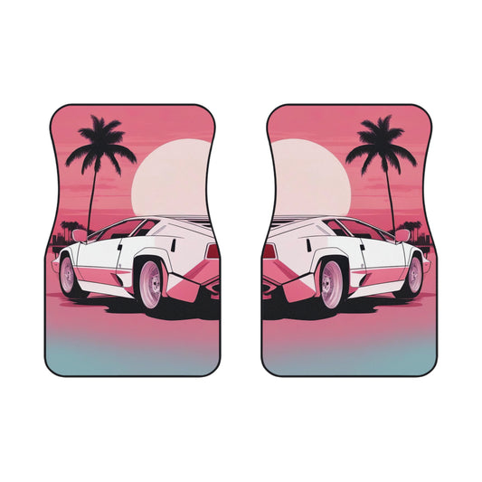 Car Mats with Retro Print (2x Front): White Lambo [TEDDY]