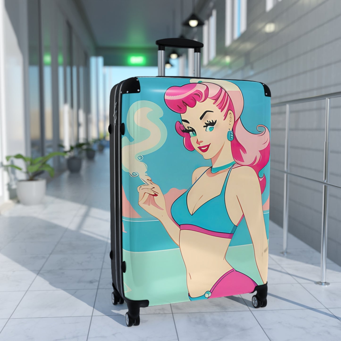 Suitcase with Retro Print: Smoking Pin-Up [TEDDY]