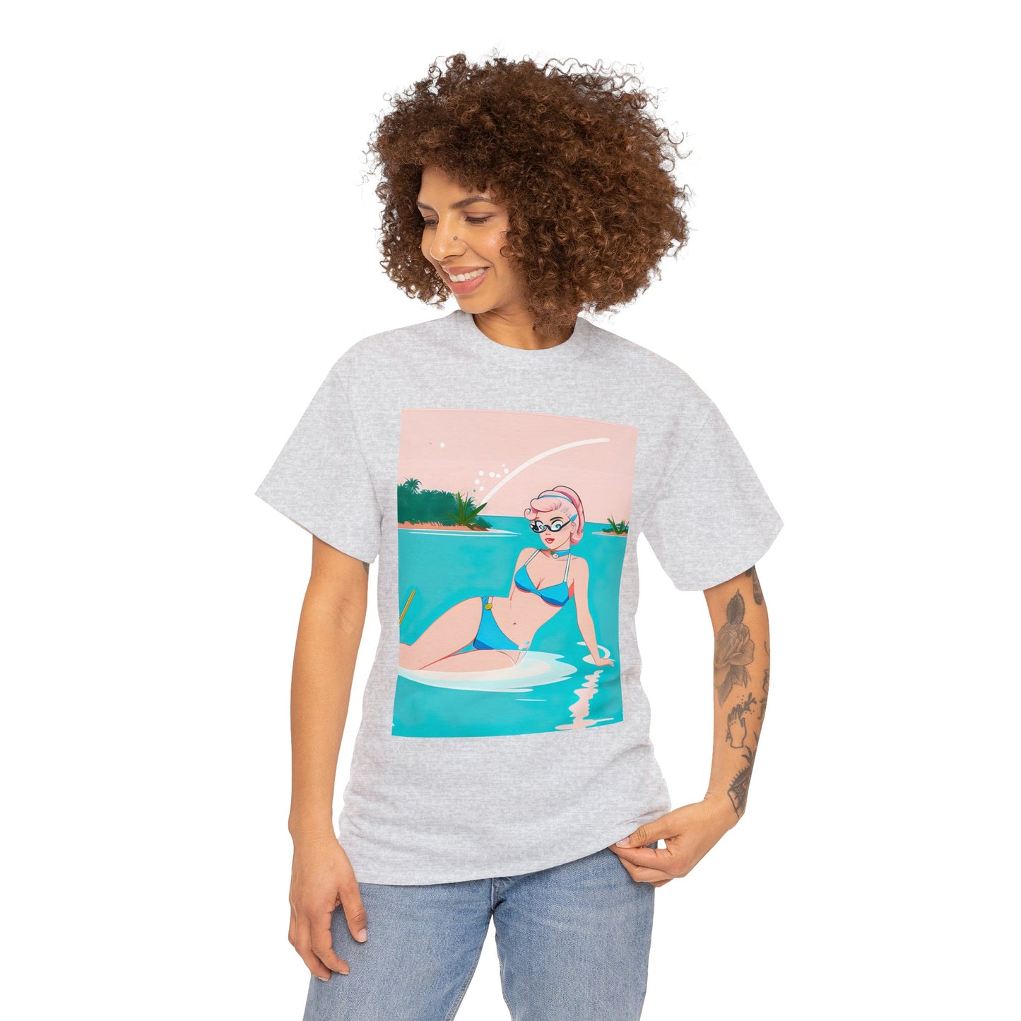 Unisex Heavy Cotton Tee: Shoreside Pin-Up [TEDDY]