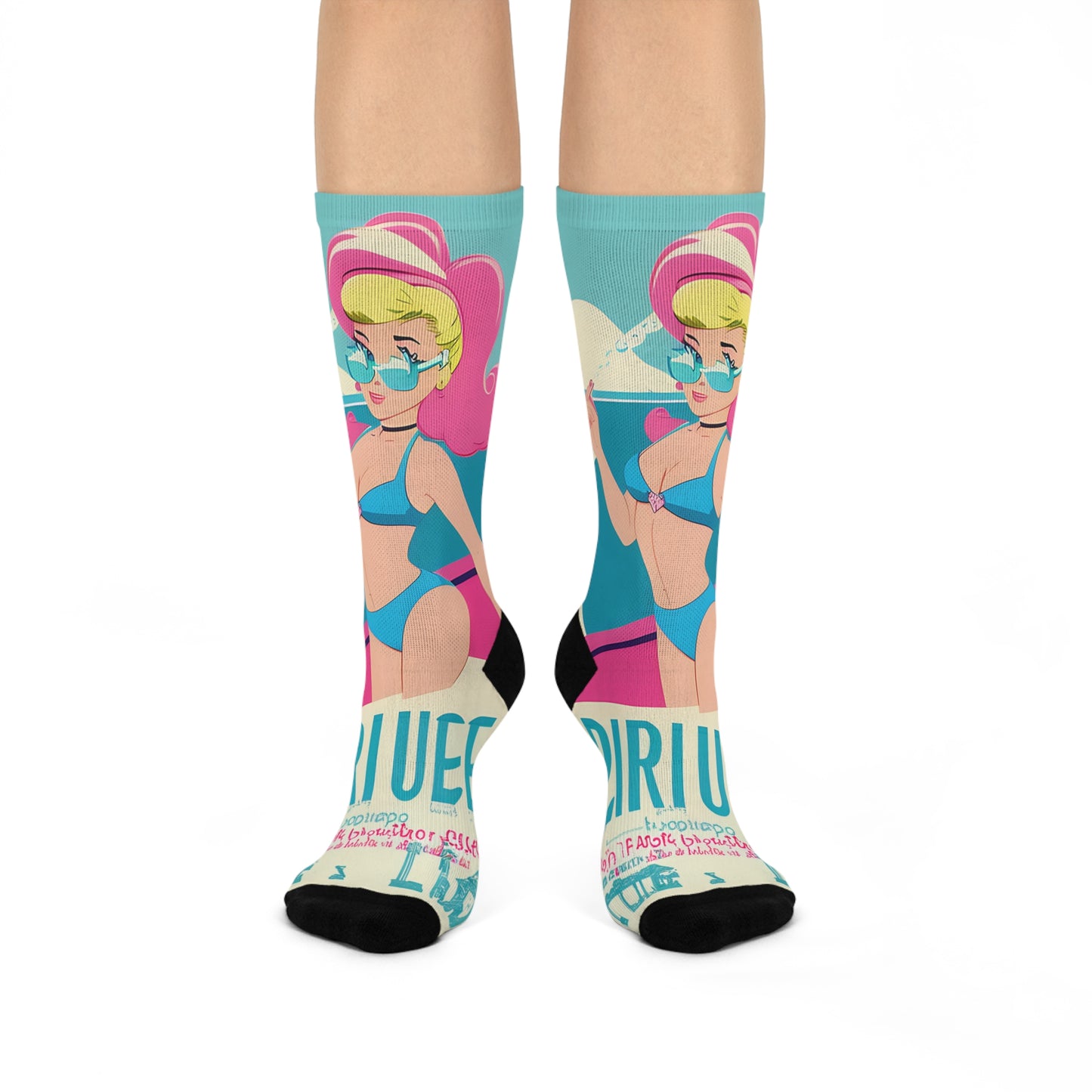 Crew Socks with Retro Print: Cartoon Pin-Up [TEDDY]