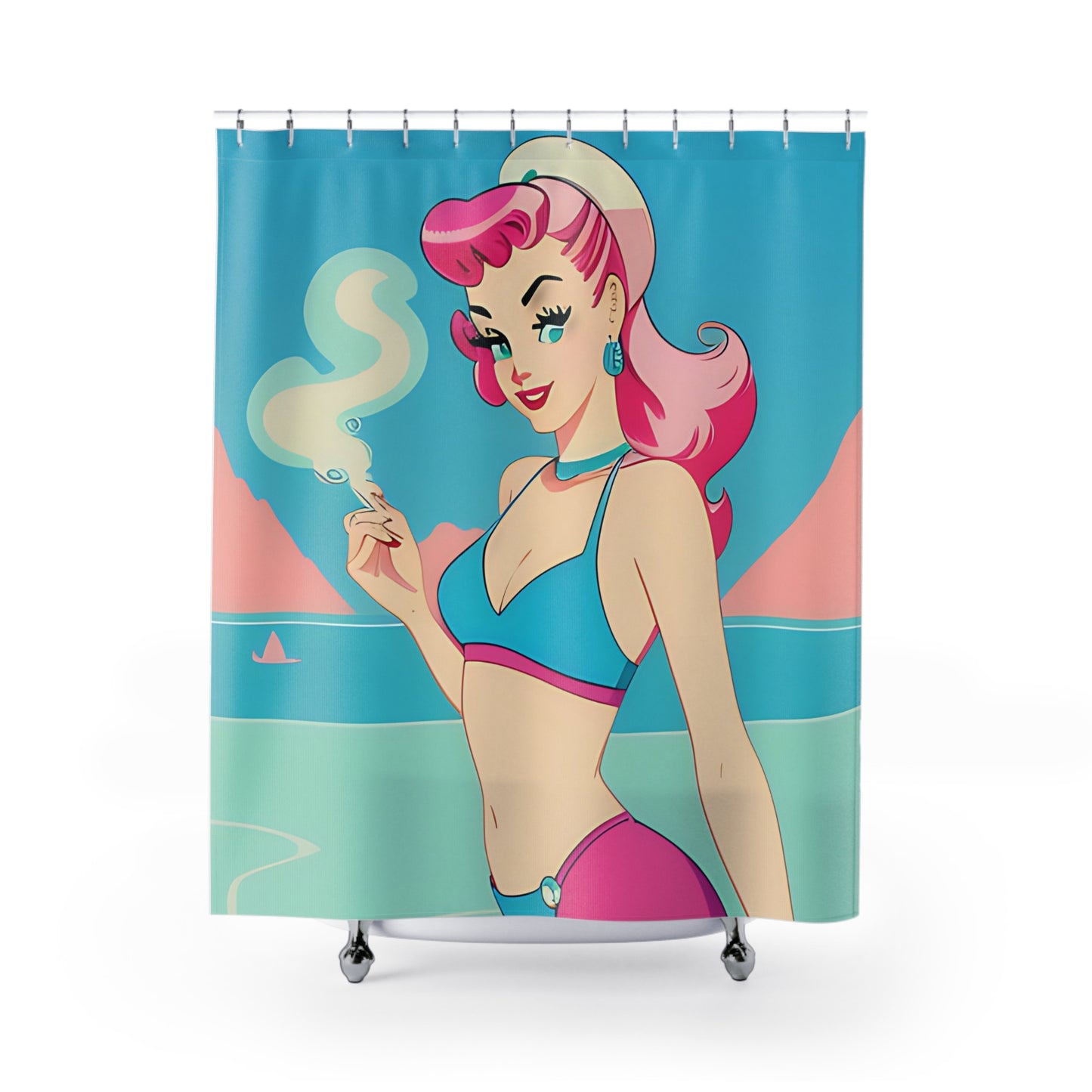 Shower Curtain with Retro Print: Smoking Pin-Up [TEDDY]