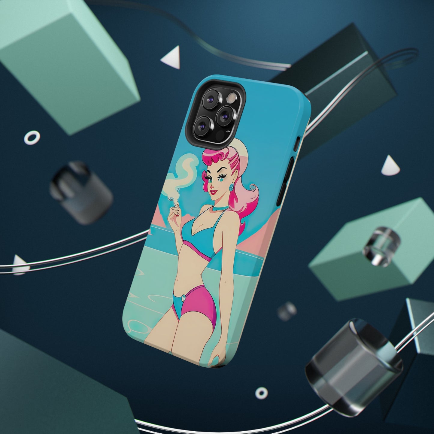 Impact-Resistant Phone Case with Smoking Pin-Up [TEDDY]