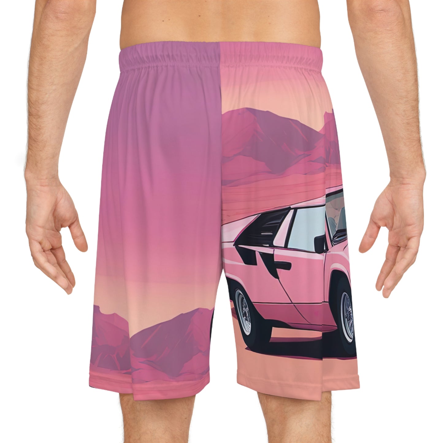 Basketball Shorts with Retro Print: Cactus Sunset [TEDDY]