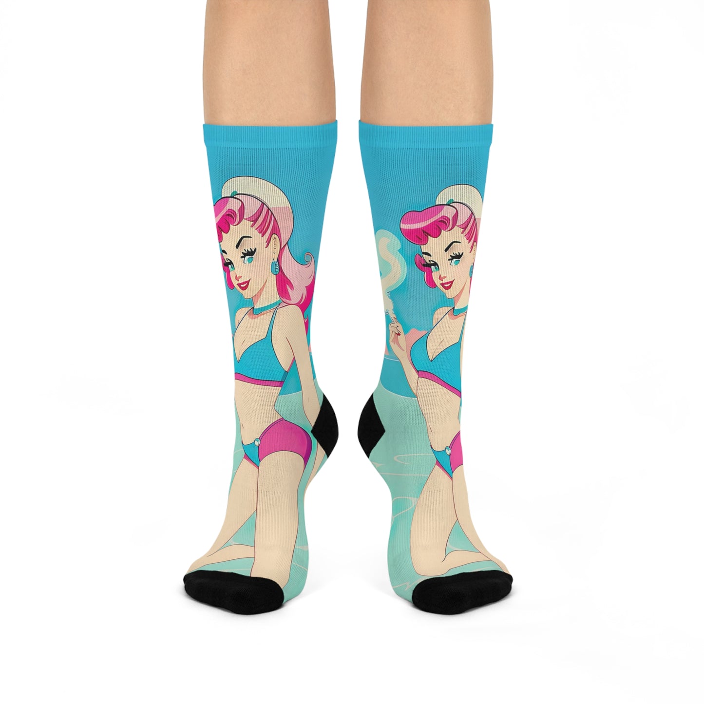 Crew Socks with Retro Print: 
Smoking Pin-Up [TEDDY]