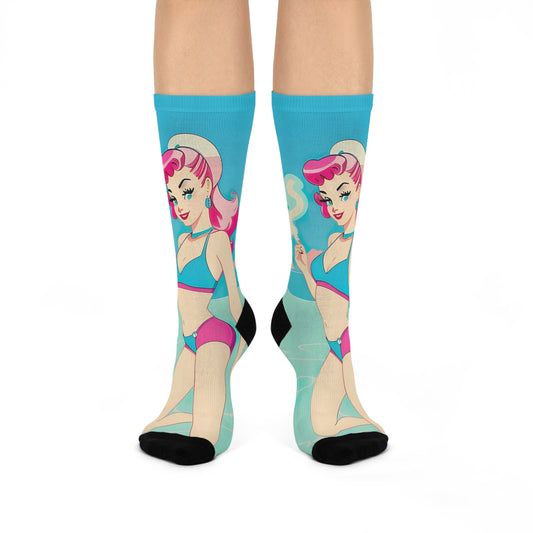 Crew Socks with Retro Print: 
Smoking Pin-Up [TEDDY]