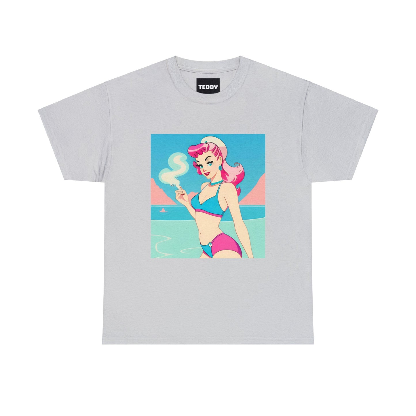 Unisex Heavy Cotton Tee: Smoking Pin-Up [TEDDY]