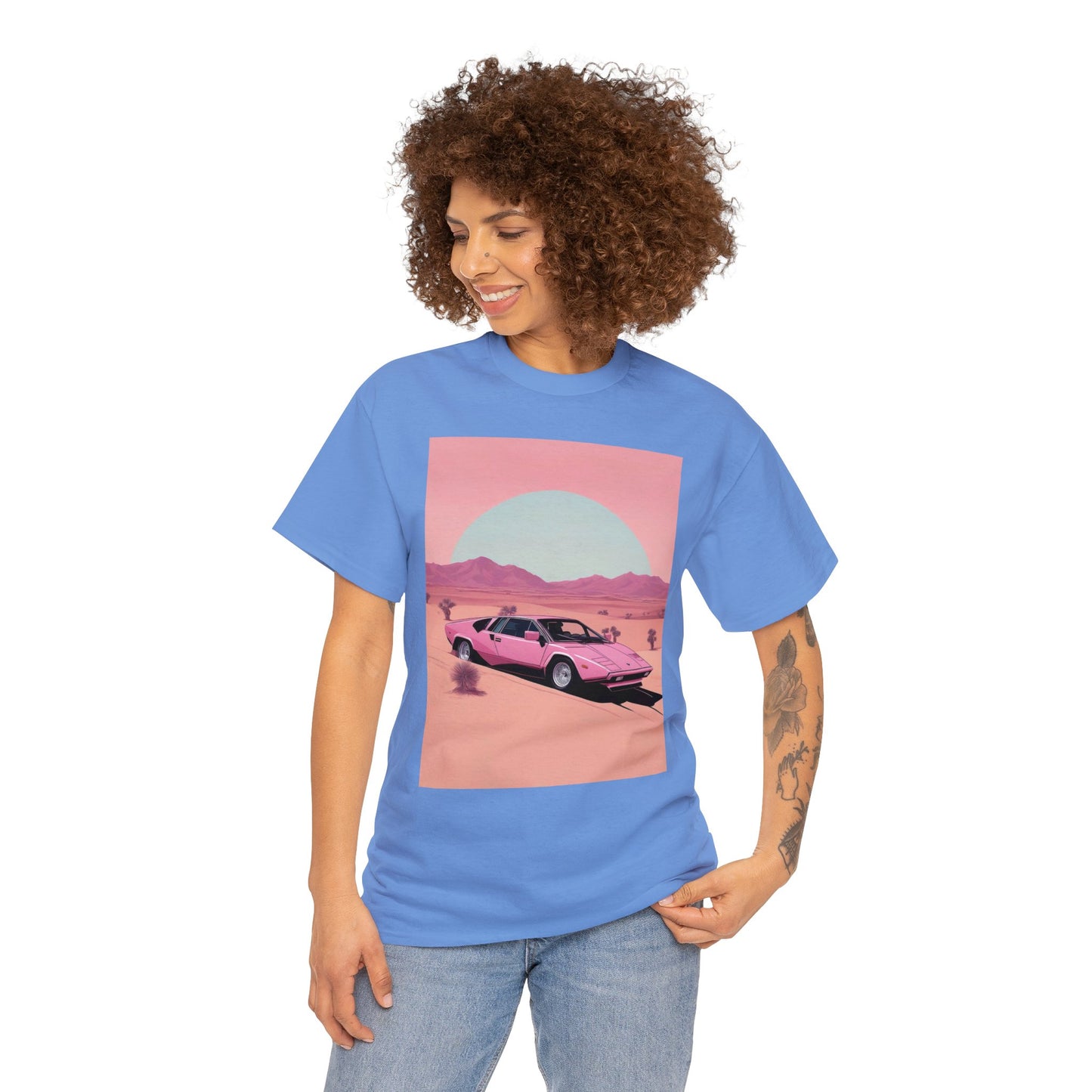 Unisex Heavy Cotton Tee: Arch Lambo Sunset [TEDDY]