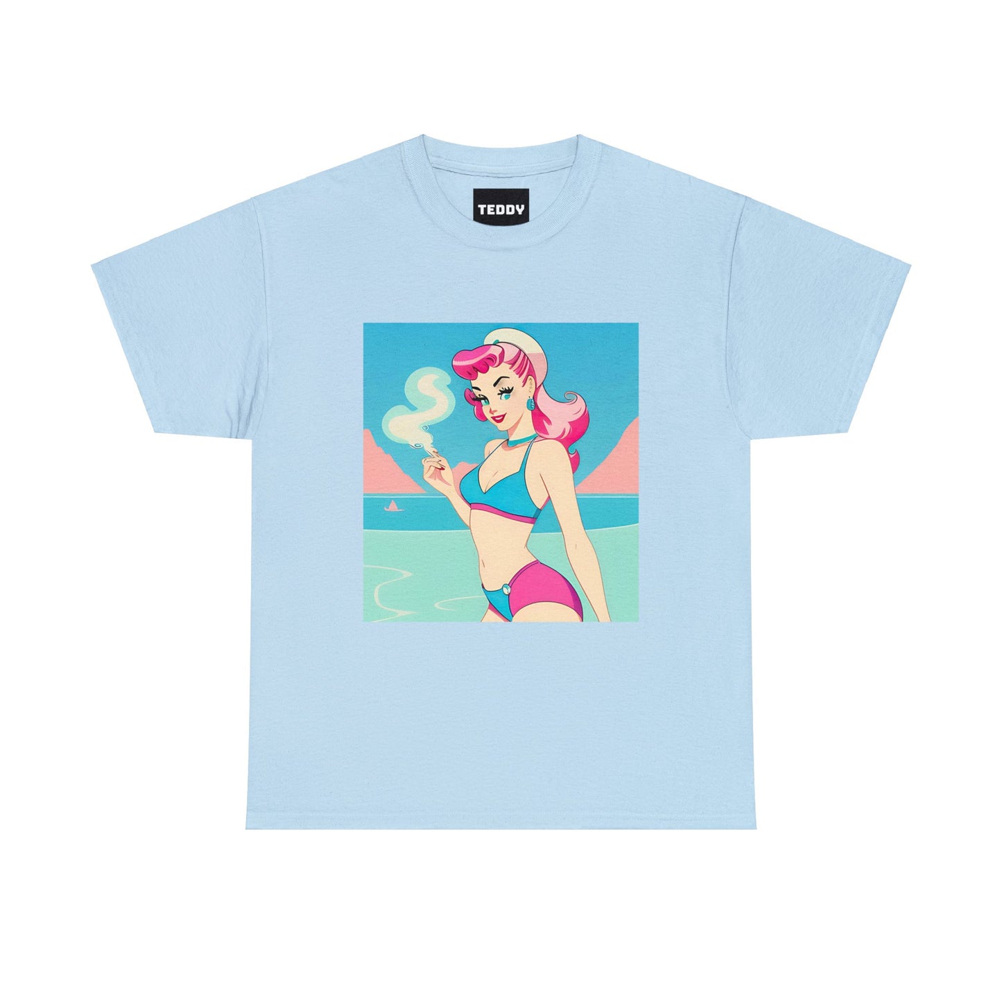 Unisex Heavy Cotton Tee: Smoking Pin-Up [TEDDY]