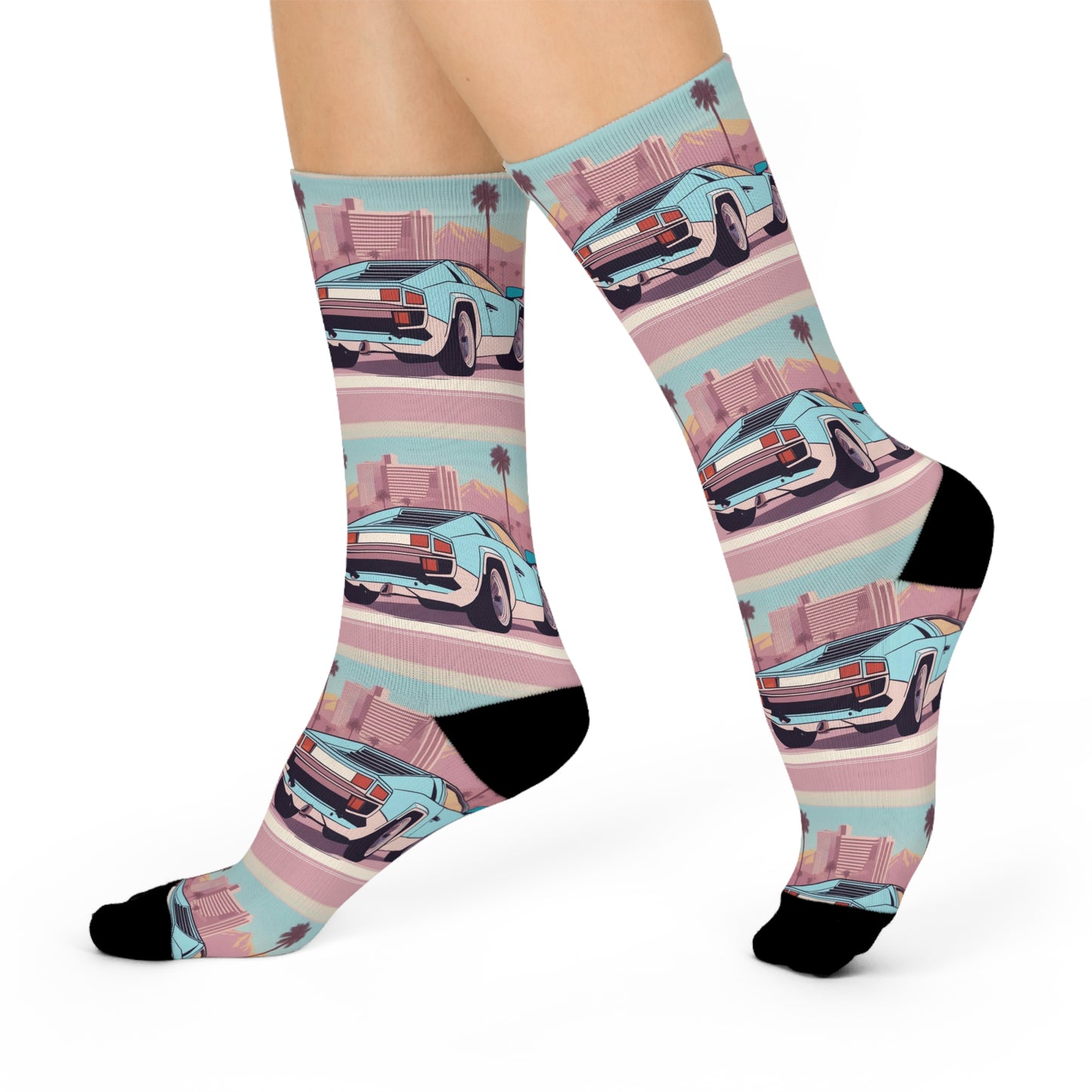 Crew Socks with Retro Print: Blue Bumper Repeat Print [TEDDY]