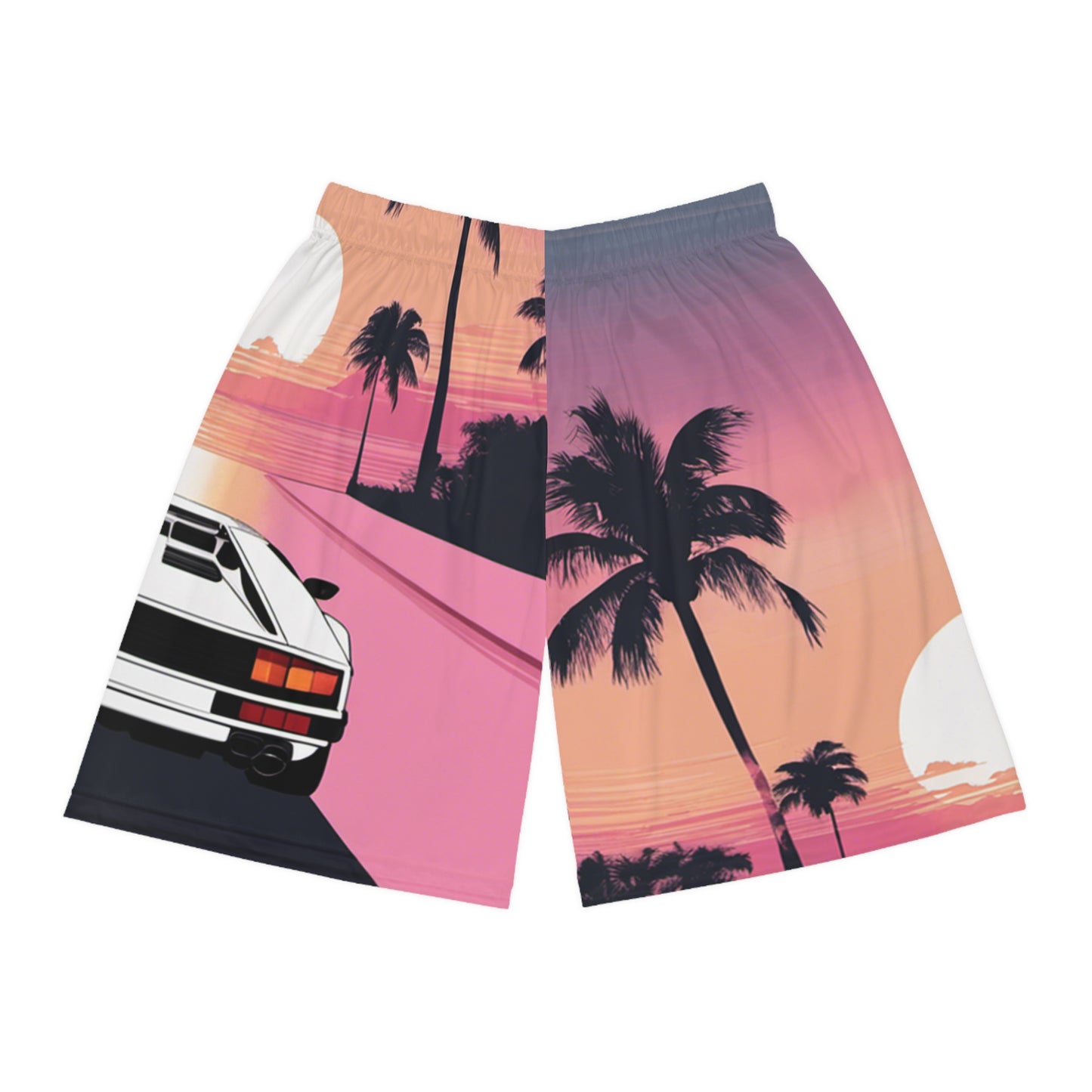 Basketball Shorts with Retro Print: White Lambo Sunset [TEDDY]