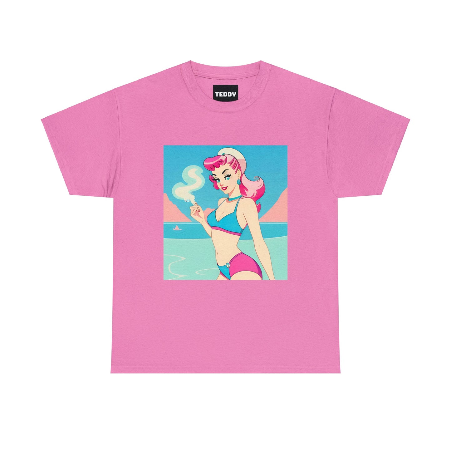 Unisex Heavy Cotton Tee: Smoking Pin-Up [TEDDY]