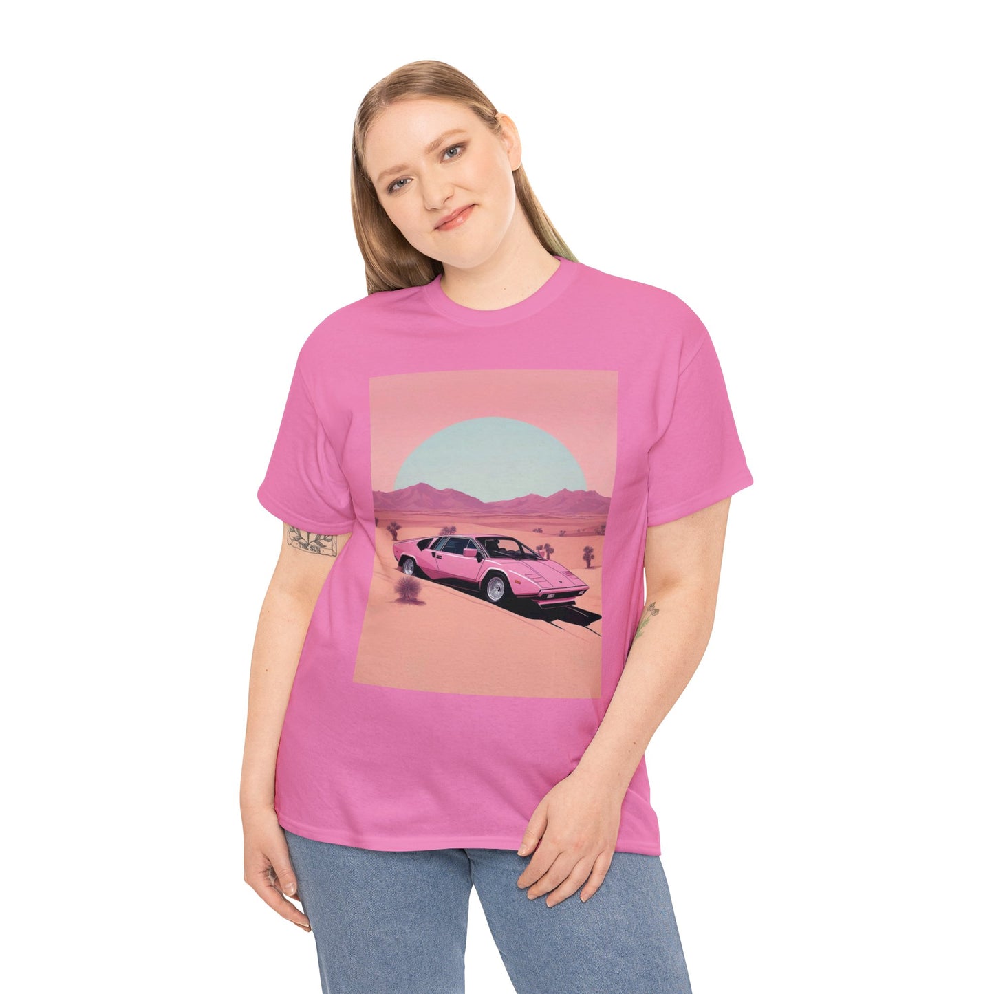 Unisex Heavy Cotton Tee: Arch Lambo Sunset [TEDDY]