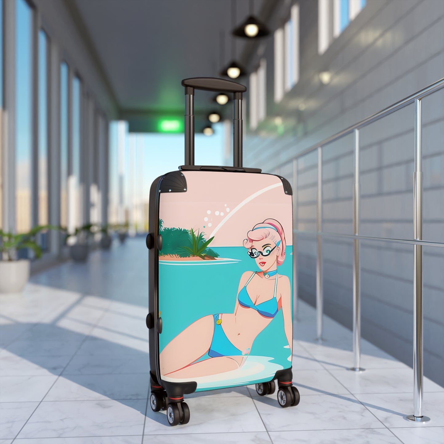 Suitcase with Retro Print: Shoreside Pin-Up [TEDDY]