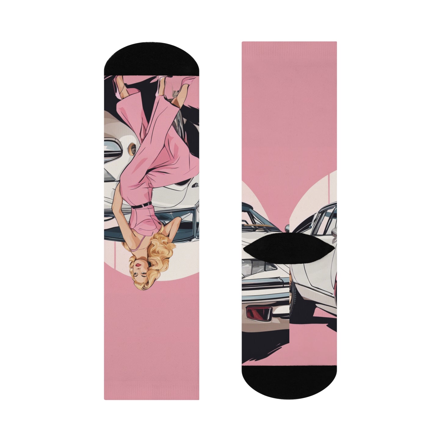 Crew Socks with Retro Print: Pink Arch Pin-Up [TEDDY]