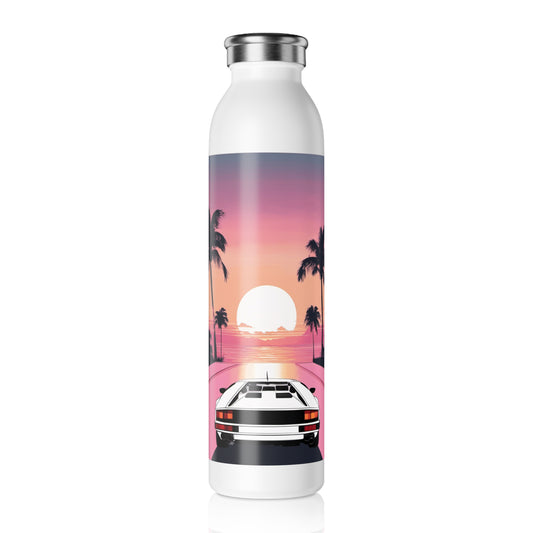 Slim Water Bottle with Retro Print: White Lambo Sunset Illustration [TEDDY]