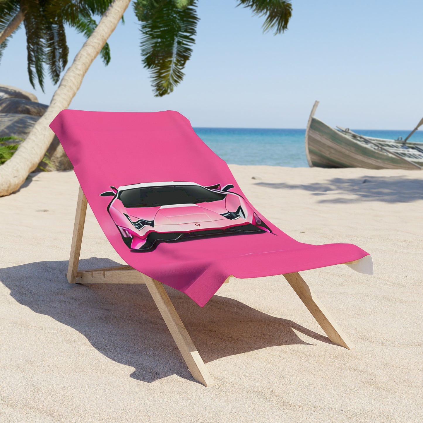 Beach Towel with Retro Print: Pink Lambo [TEDDY]