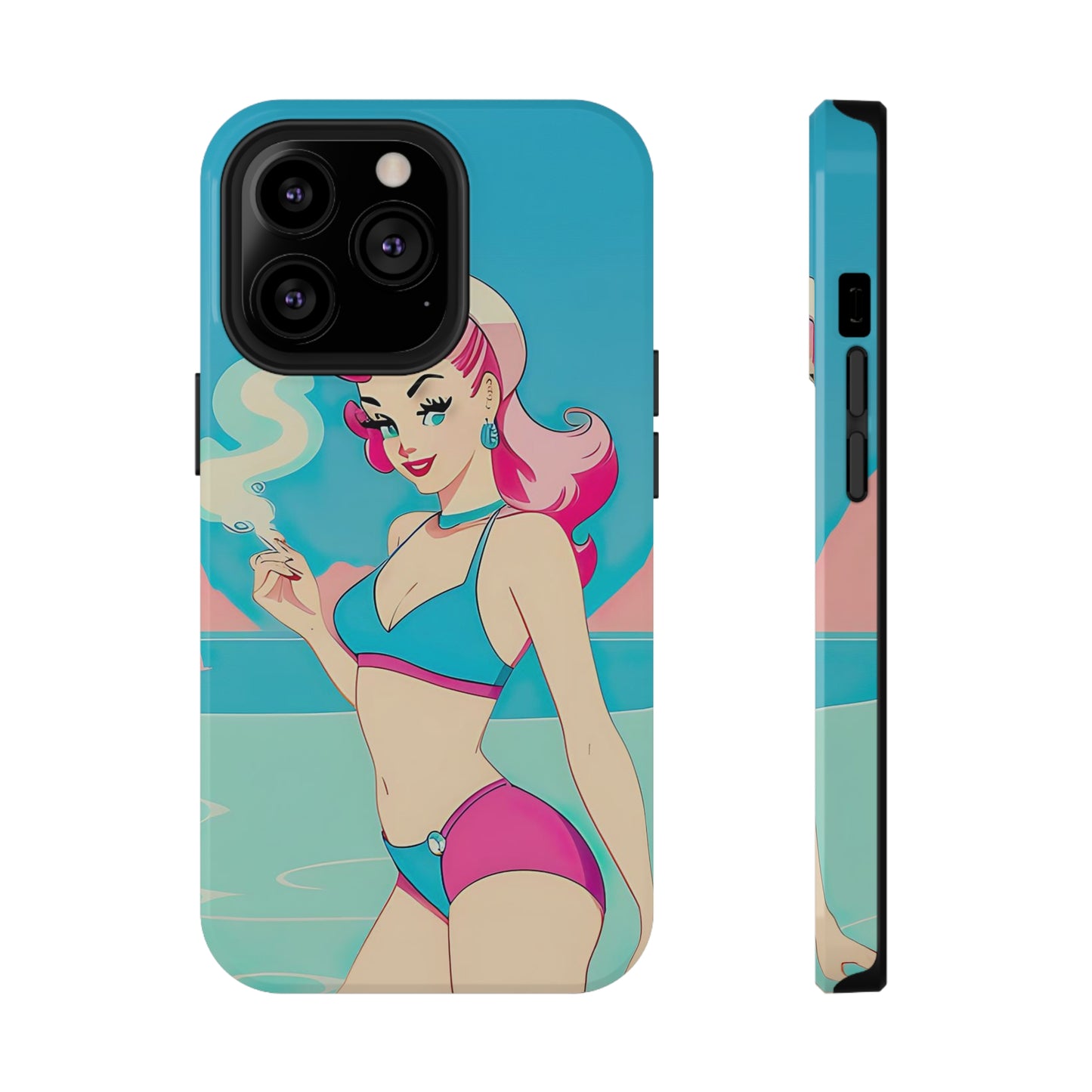 Impact-Resistant Phone Case with Smoking Pin-Up [TEDDY]