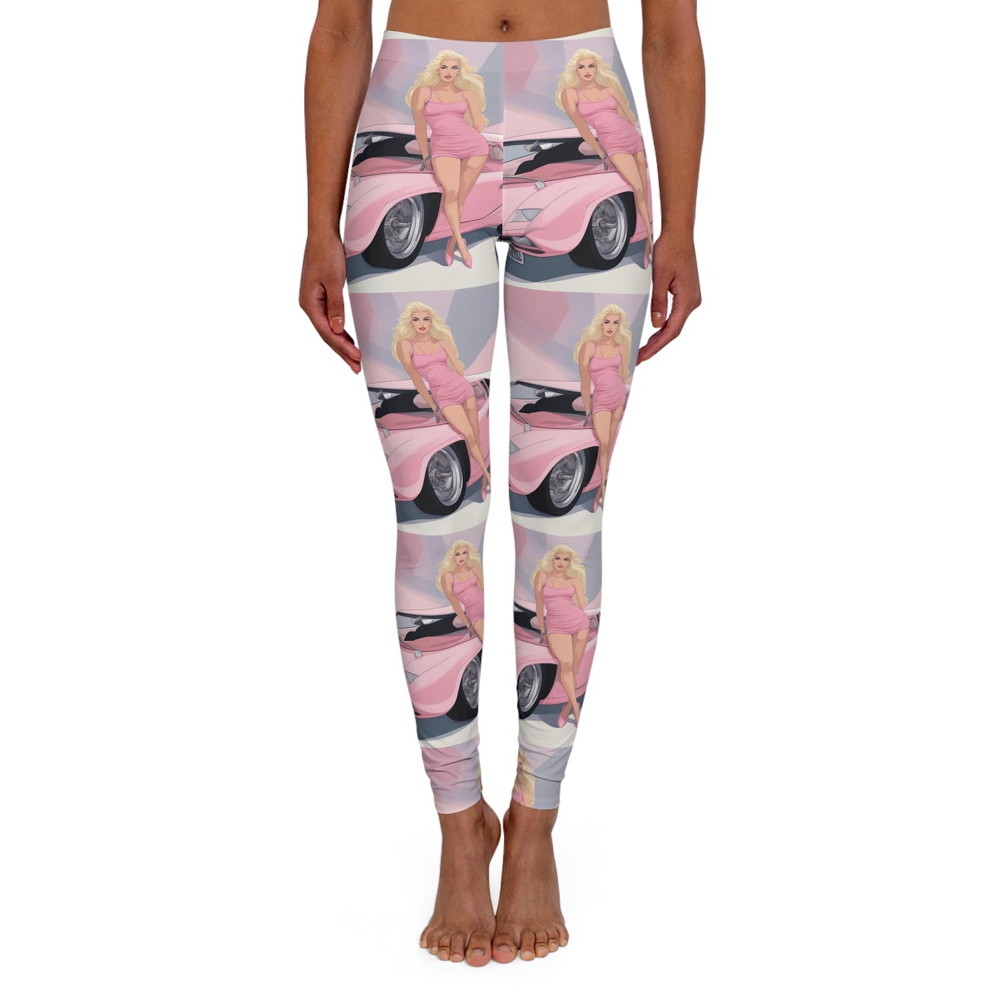 Spandex Leggings with Retro Print: Barbie Illustration Repeat Print [TEDDY]