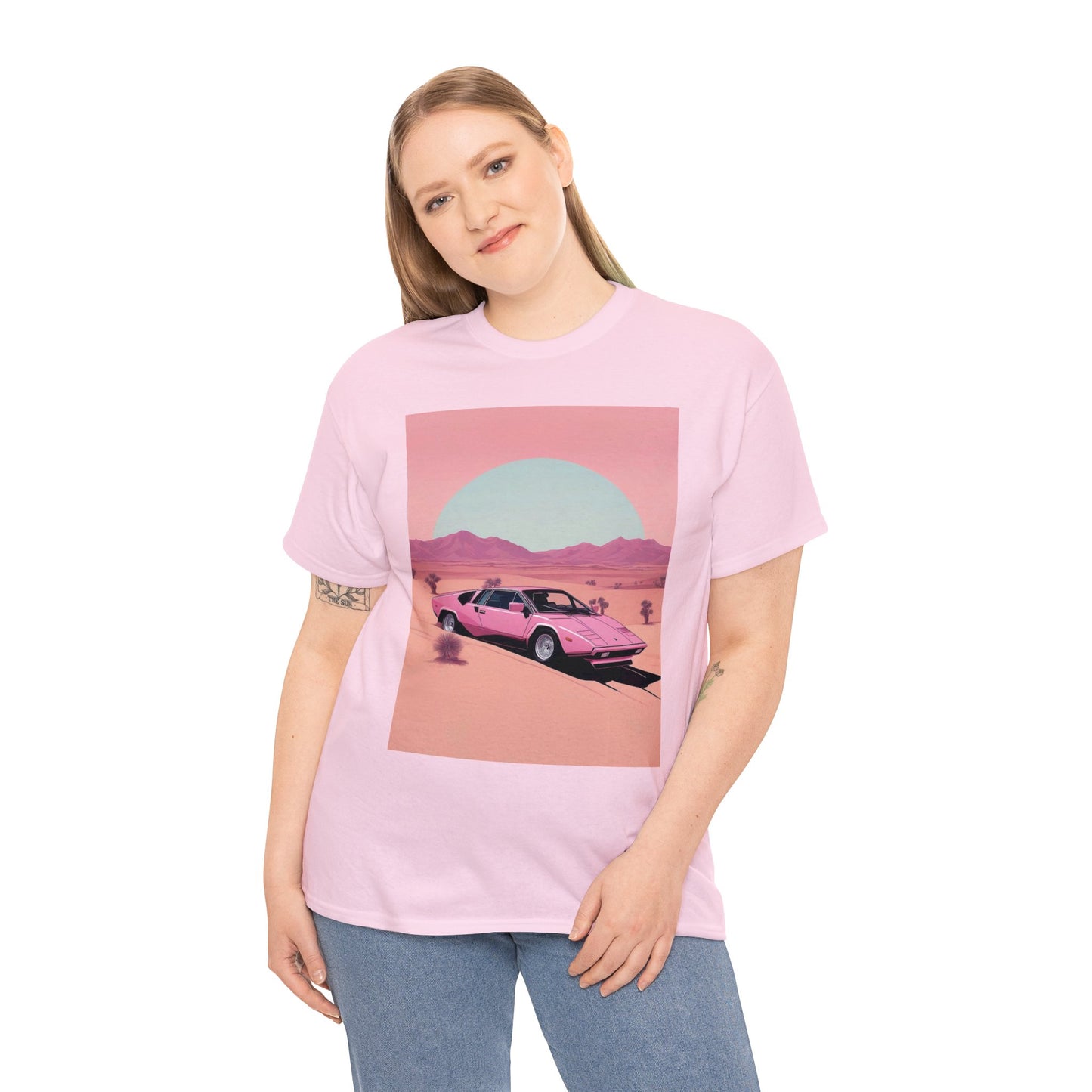 Unisex Heavy Cotton Tee: Arch Lambo Sunset [TEDDY]