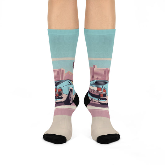 Crew Socks with Retro Print: Blue Bumper [TEDDY]