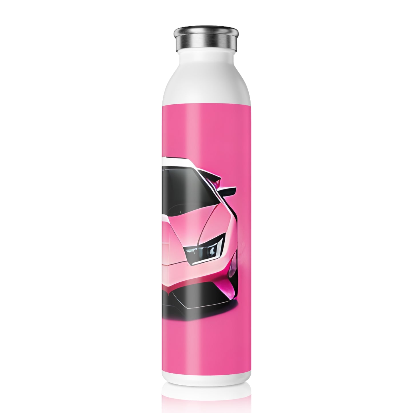 Slim Water Bottle with Retro Print: 
Pink Lambo Illustration [TEDDY]