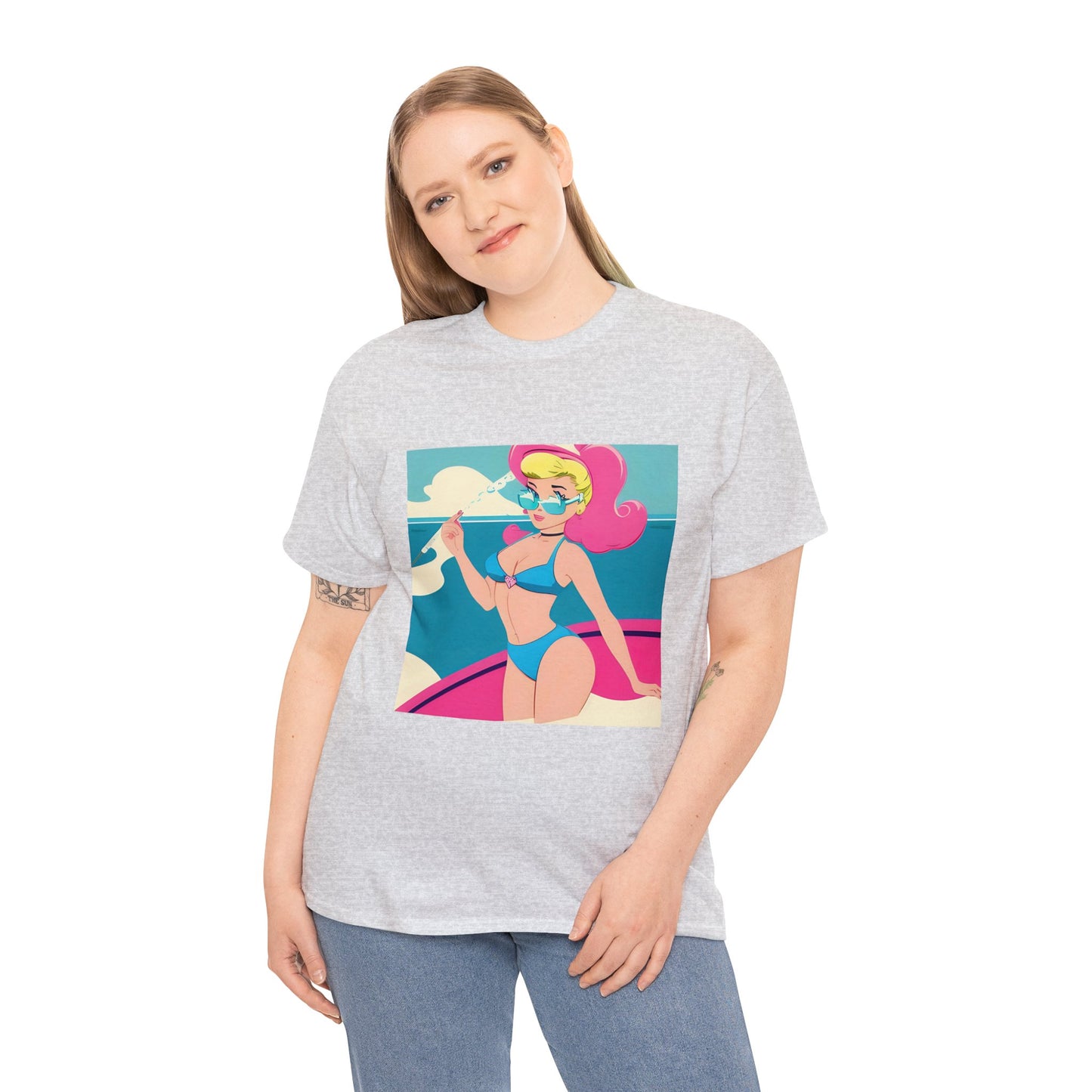 Unisex Heavy Cotton Tee: Cartoon Pin-Up [TEDDY]