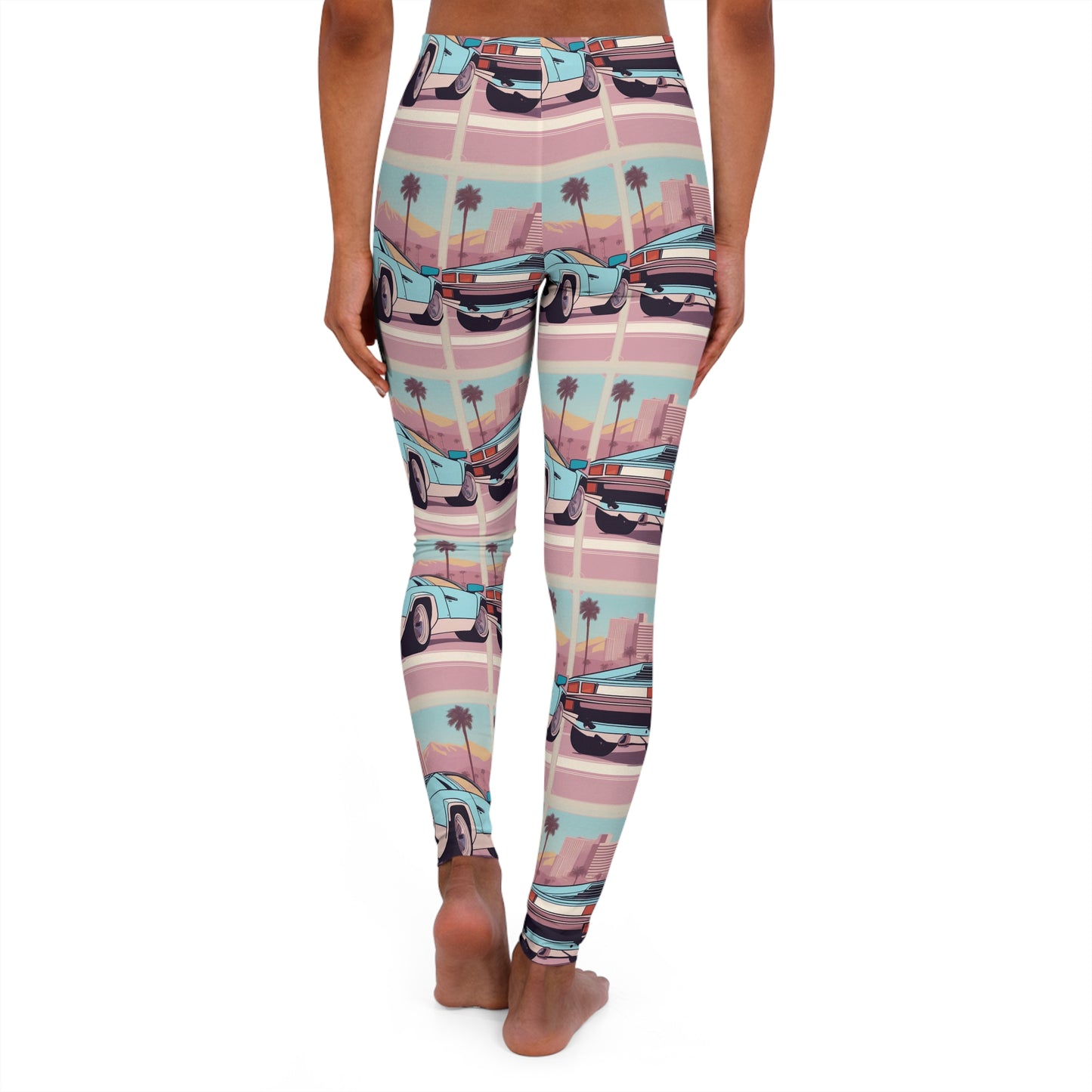 Spandex Leggings with Retro Print: Blue Bumper Repeat Print [TEDDY]