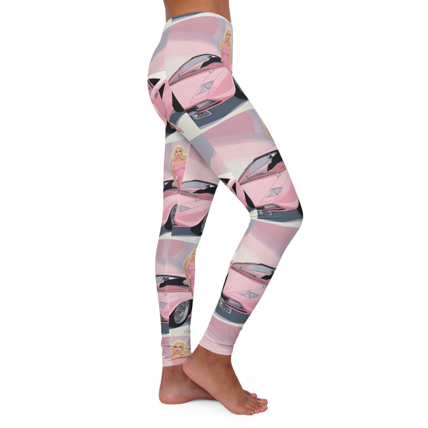 Spandex Leggings with Retro Print: Barbie Illustration Repeat Print [TEDDY]