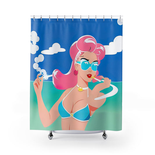 Shower Curtain with Retro Print: Art Deco Pin-Up [TEDDY]