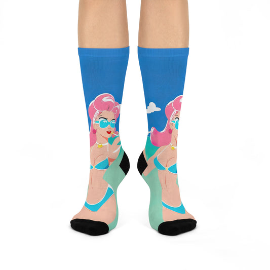 Crew Socks with Retro Print: 
Art Deco Pin-Up [TEDDY]