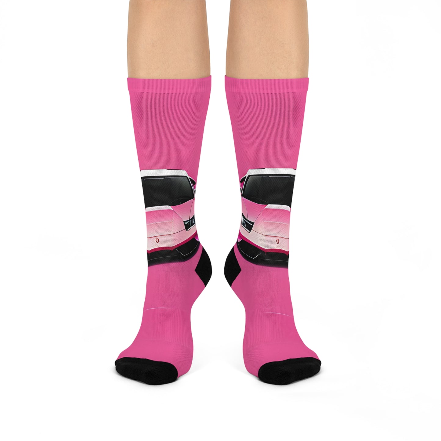 Crew Socks with Retro Print: 
Pink Lambo [TEDDY]