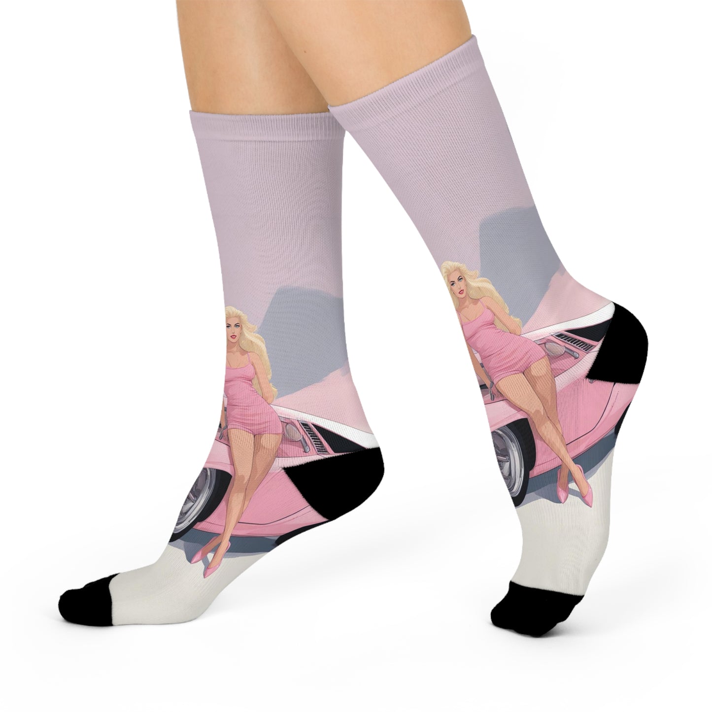 Crew Socks with Retro Print: 
Barbie Illustration [TEDDY]