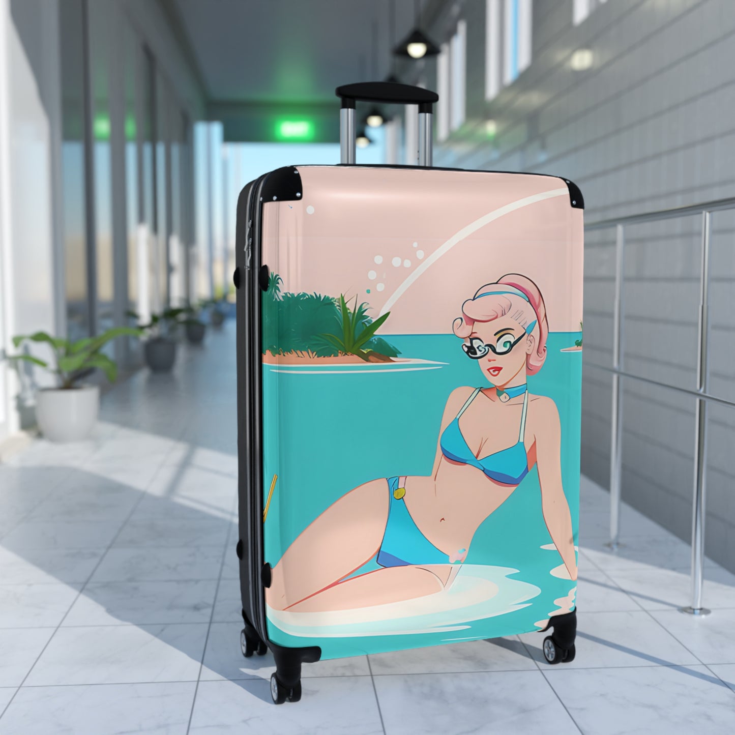 Suitcase with Retro Print: Shoreside Pin-Up [TEDDY]