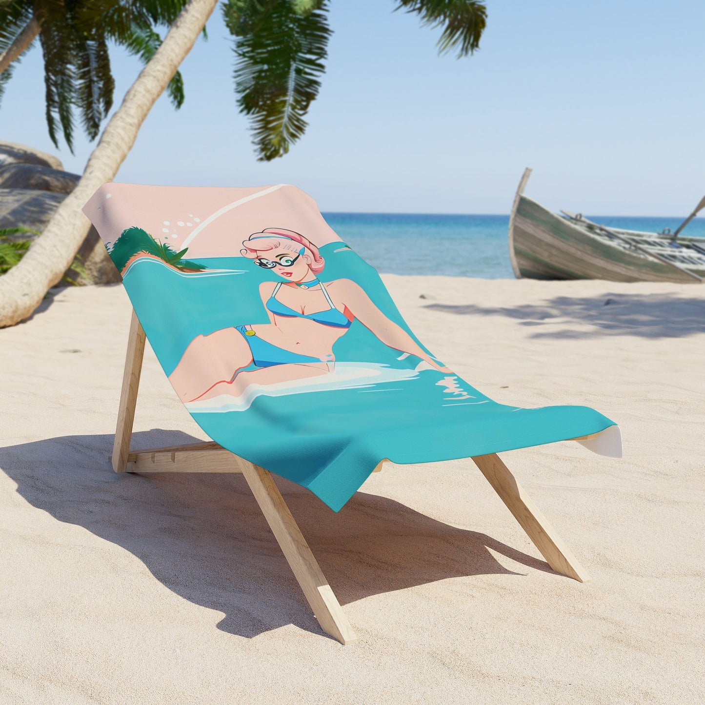 Beach Towel with Retro Print: Shoreside Pin-Up [TEDDY]