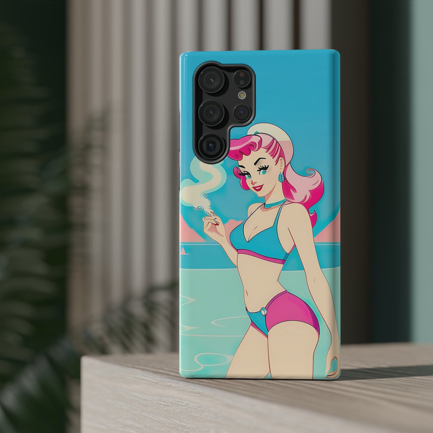 Impact-Resistant Phone Case with Smoking Pin-Up [TEDDY]