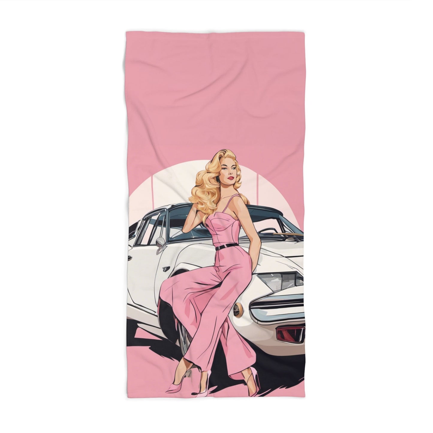 Beach Towel with Retro Print: Pink Art Deco [TEDDY]