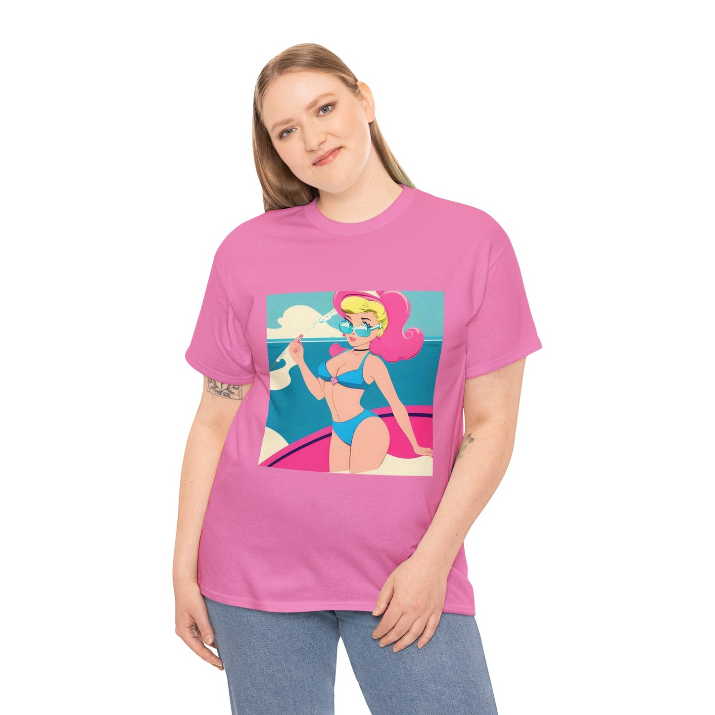 Unisex Heavy Cotton Tee: Cartoon Pin-Up [TEDDY]