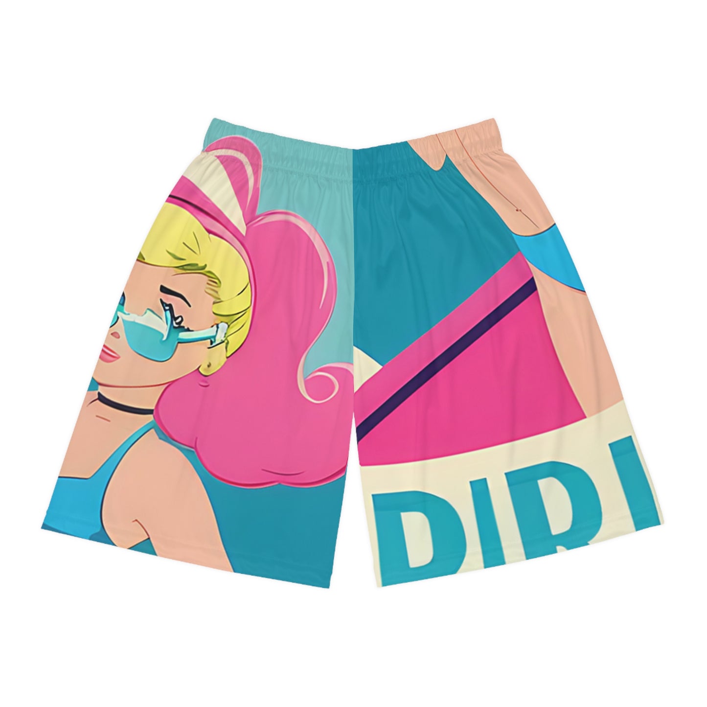 Basketball Shorts with Retro Print: Cartoon Pin-Up [TEDDY]