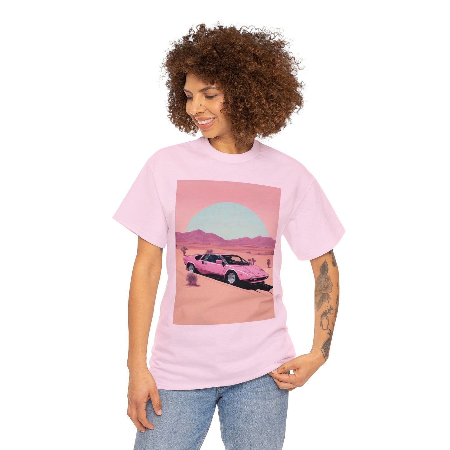 Unisex Heavy Cotton Tee: Arch Lambo Sunset [TEDDY]