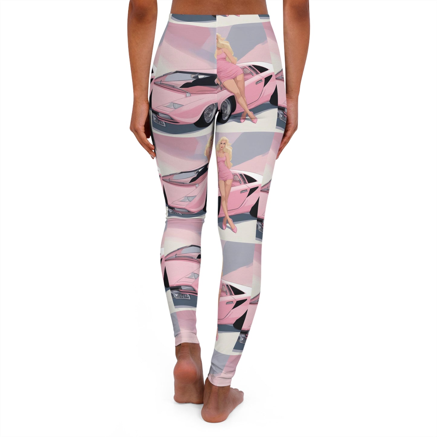 Spandex Leggings with Retro Print: Barbie Illustration Repeat Print [TEDDY]