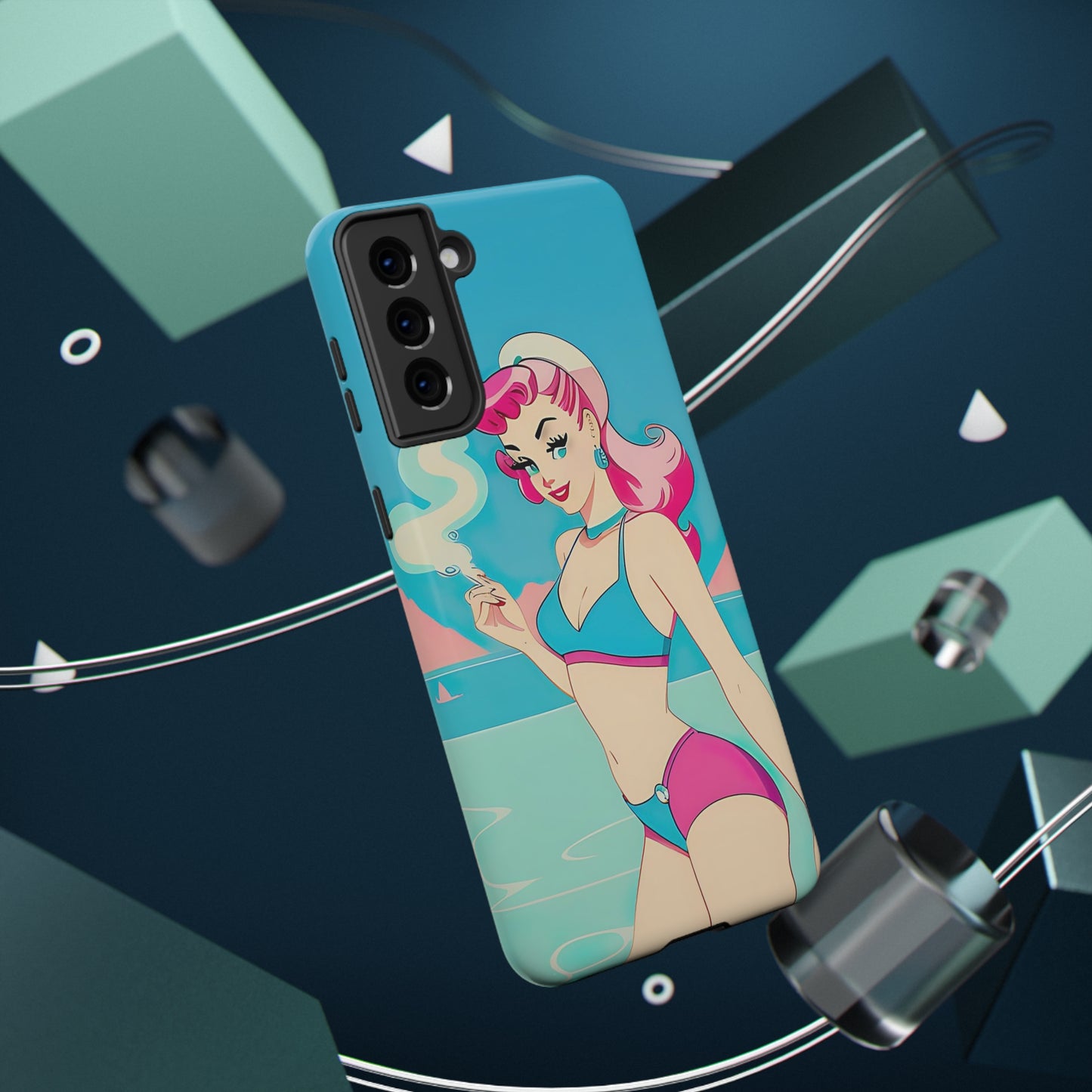 Impact-Resistant Phone Case with Smoking Pin-Up [TEDDY]