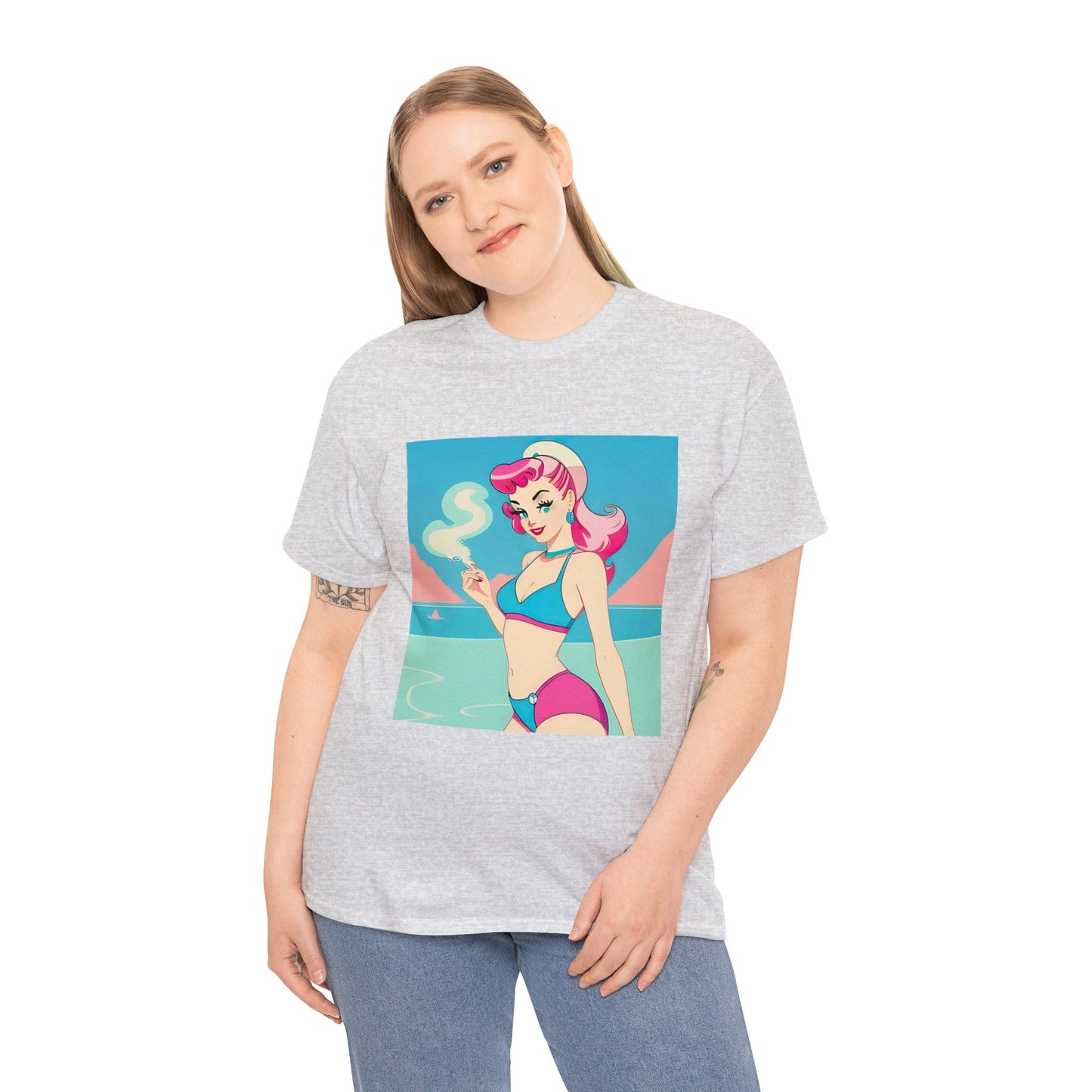 Unisex Heavy Cotton Tee: Smoking Pin-Up [TEDDY]