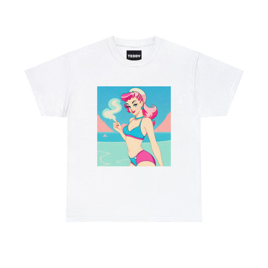 Unisex Heavy Cotton Tee: Smoking Pin-Up [TEDDY]