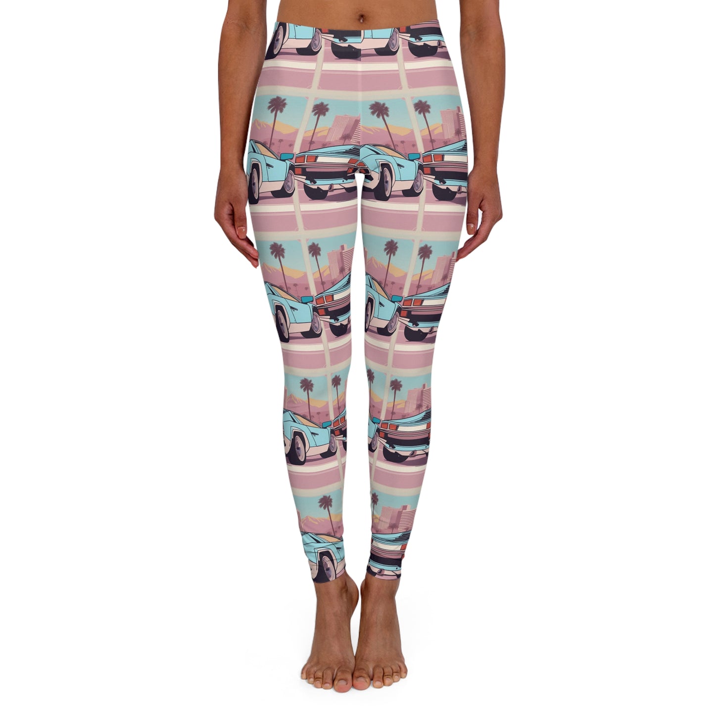 Spandex Leggings with Retro Print: Blue Bumper Repeat Print [TEDDY]