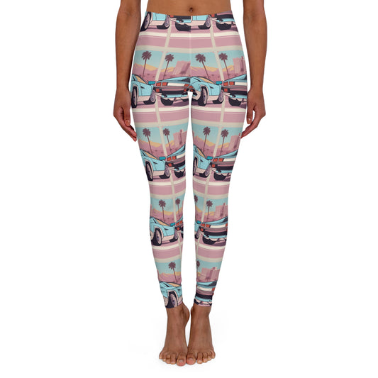 Spandex Leggings with Retro Print: Blue Bumper Repeat Print [TEDDY]