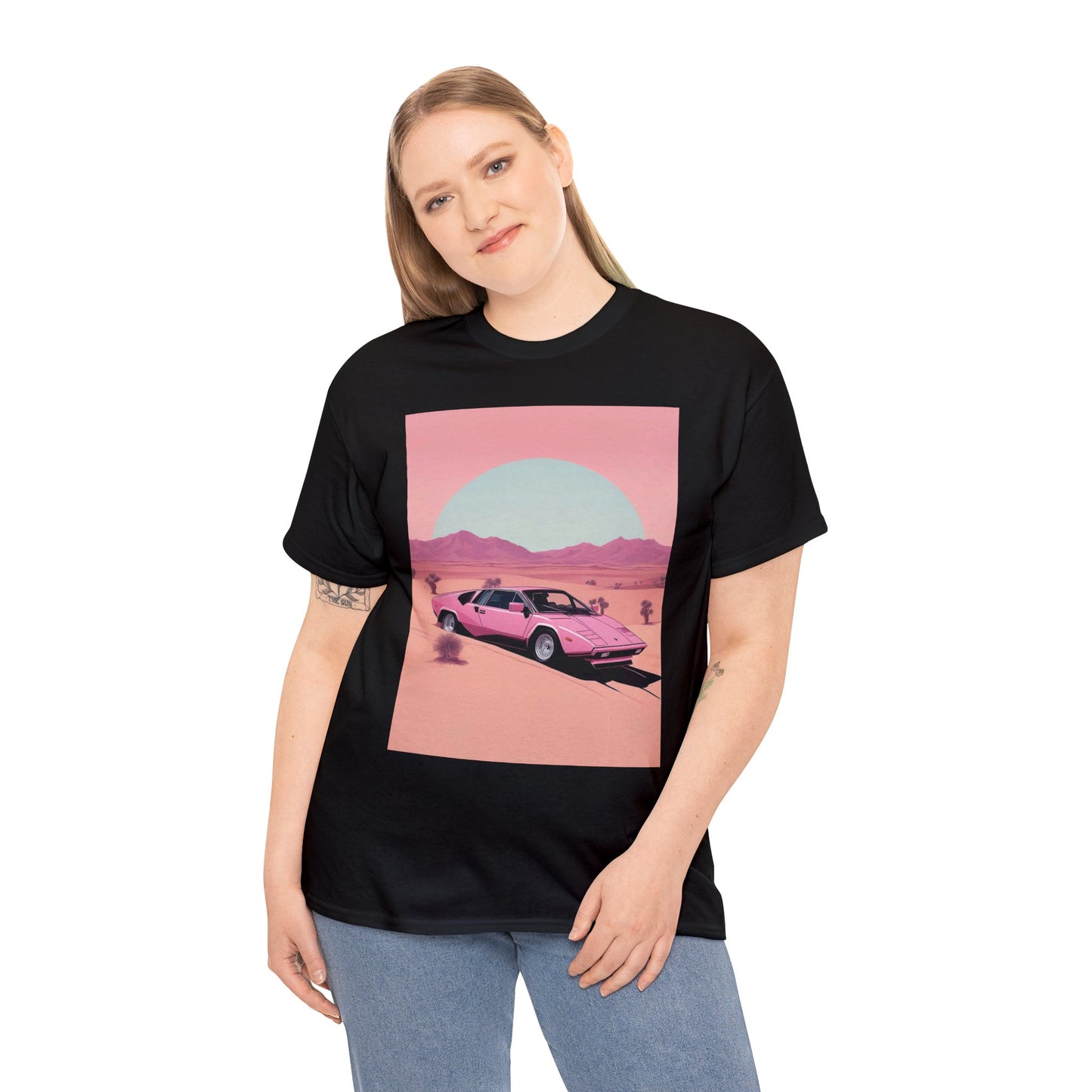 Unisex Heavy Cotton Tee: Arch Lambo Sunset [TEDDY]